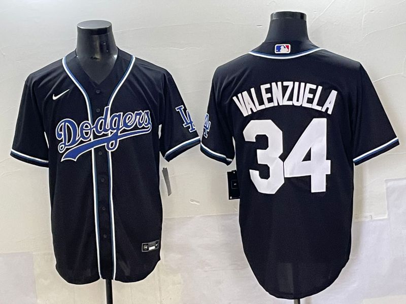 Men 2025 Los Angeles Dodgers #34 Valenzuela Black Three generations Fashion Nike MLB Jersey style 7041->los angeles dodgers->MLB Jersey